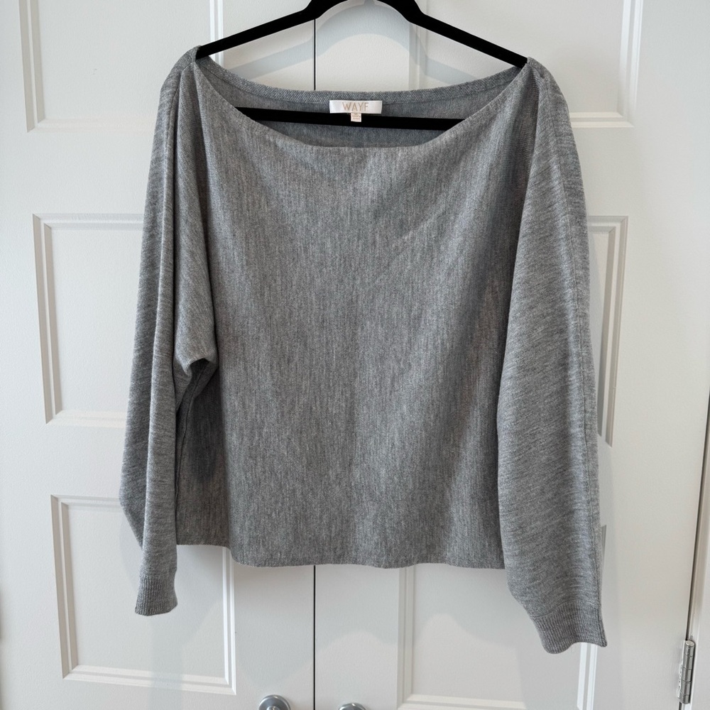 WAYF Grey Off-the-Shoulder Sweater Casual Knitwear - SIZE XL